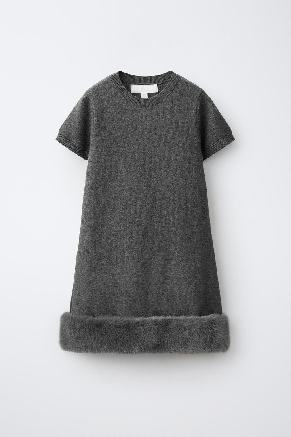KNIT DRESS WITH FAUX FUR HEM