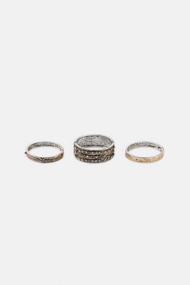 Zara 3-PACK OF ENGRAVED SHINY BRACELETS - Anthracite grey