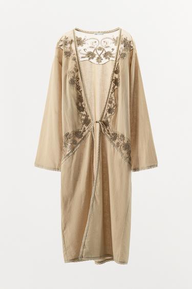 KIMONO LONG BRODÉ AVEC FANTAISIE - Beige de Zara - Image 3