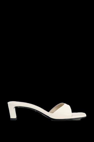 SANDALIA TACÓN BAJO PIEL - Blanco Crudo de Zara - Imagen 0