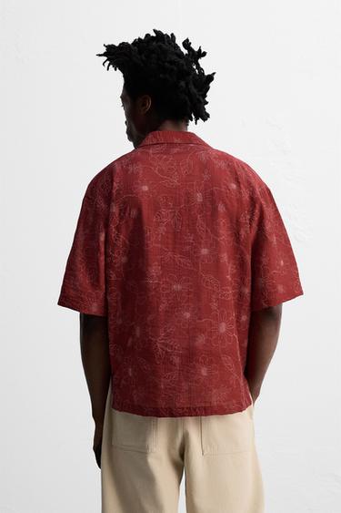 FLORAL TEXTURED SHIRT © OTIS KWAME KYE QUAICOE - Burgundy by Zara - Image 2