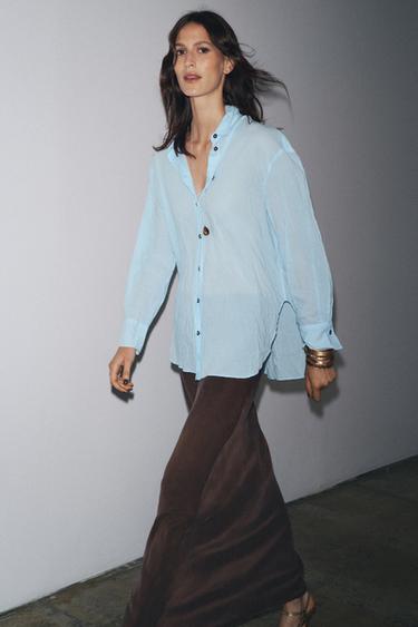 ЖАТА СОРОЧКА ZW COLLECTION З ҐУДЗИКАМИ - Світло-синій Zara