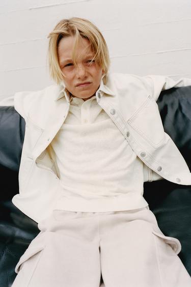 Zara LINEN COTTON POLO SHIRT - Ecru