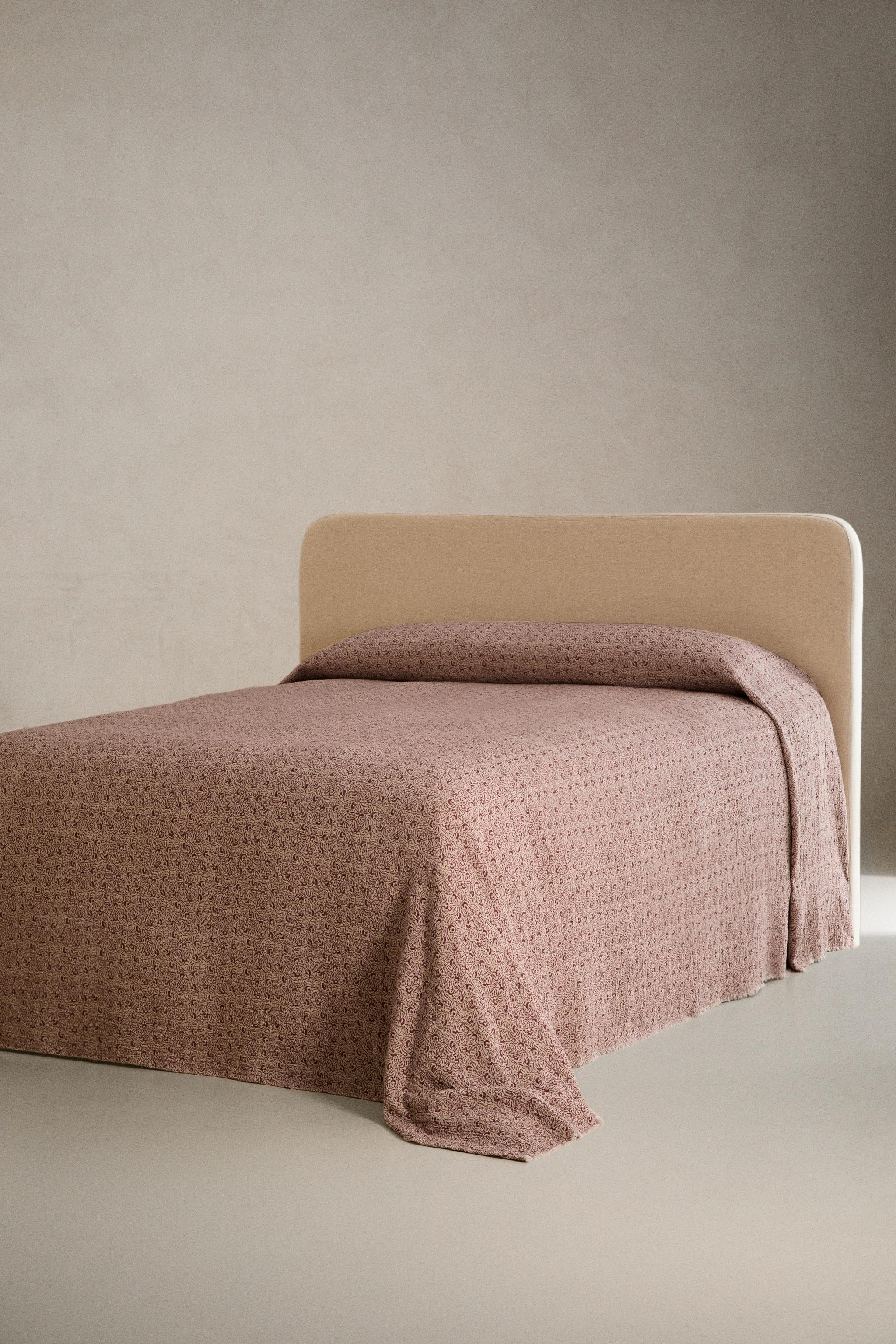 LINEN COTTON BRANCHES BEDSPREAD — Beige
