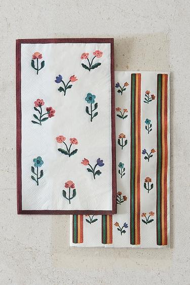 PAPIEREN SERVETTEN MET BLOEMEN (15-PACK) - Groen van Zara