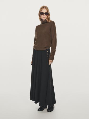 Zara Long flared skirt with button details - Black