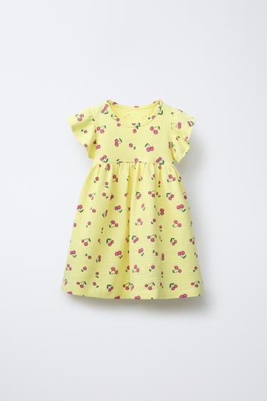 Zara TEXTURED PRINT DRESS - Yellow