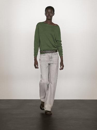 Zara 100% linen boat neck sweater - Moss green - Image 0