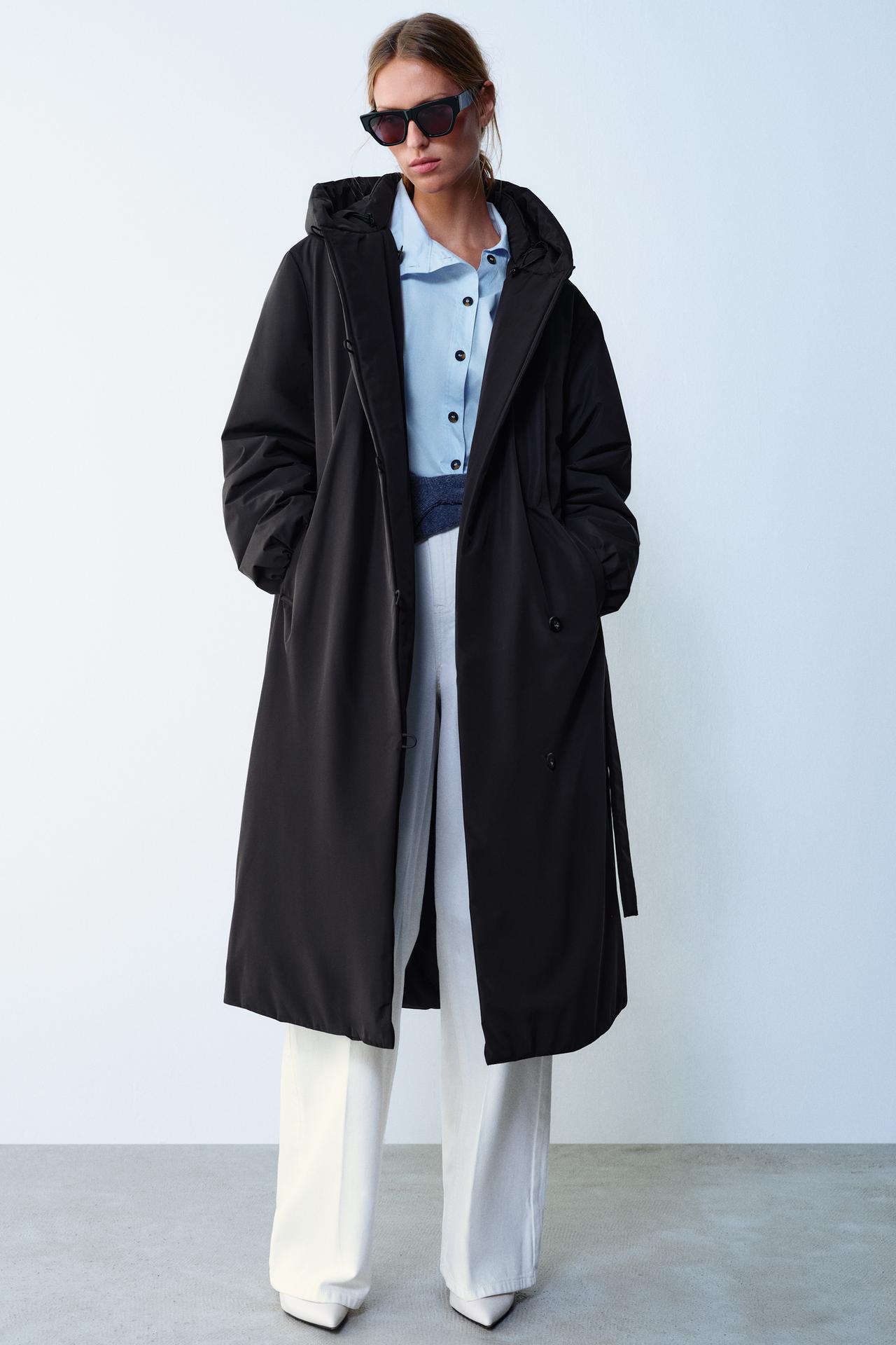 WATER-REPELLENT WINDPROOF PADDED ANORAK WITH BELT — Black