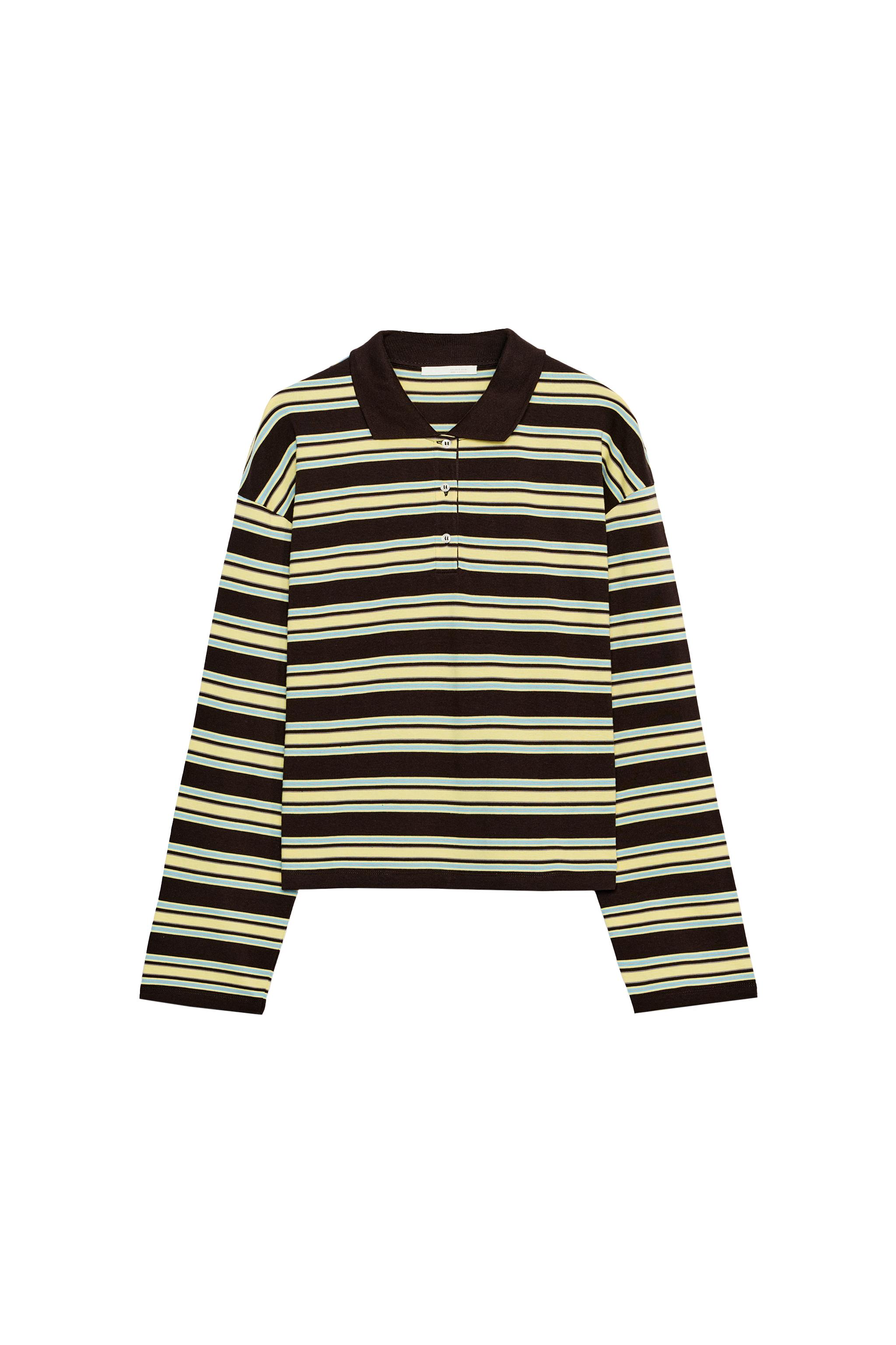 トップス OVY Two Layers Long Sleeve Polo STRIPED LONG SLEEVE POLO - Brown-Blue | ZARA Canada