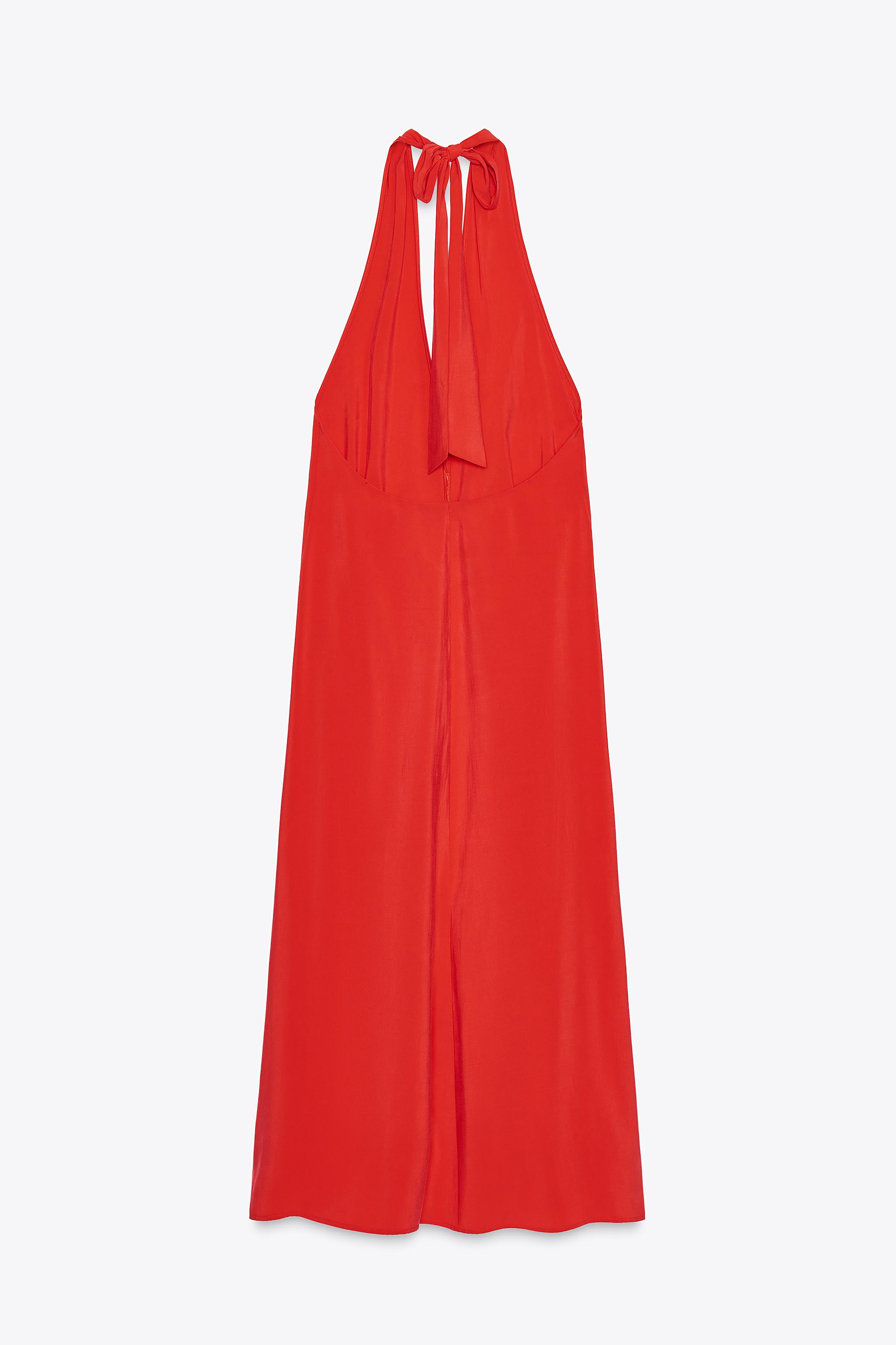 ZARA ホルターネック ミディ丈ワンピース、結びディテール入り ホルターネック ミディ丈ワンピース、結びディテール入り