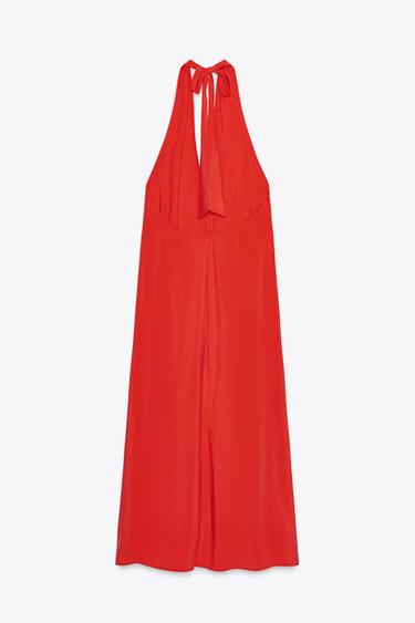 ROBE MIDI HALTER NŒUD - Rouge de Zara - Image 2
