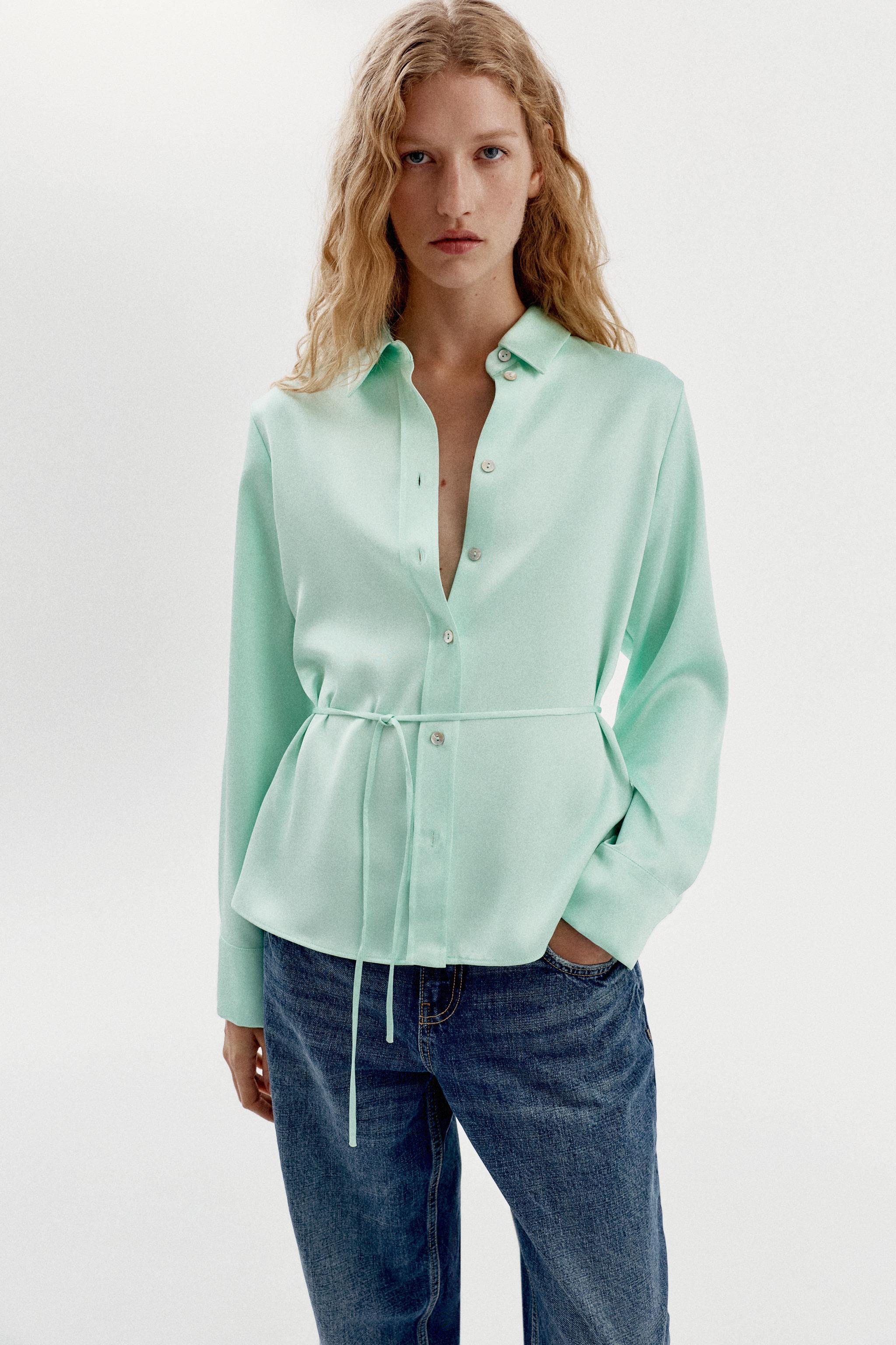 SATIN BACK-TIE SHIRT — Mint