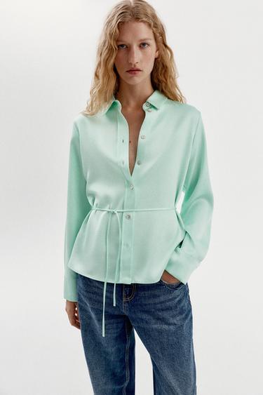 SATIN SHIRT WITH TIE-BACK DETAIL - Mint by Zara
