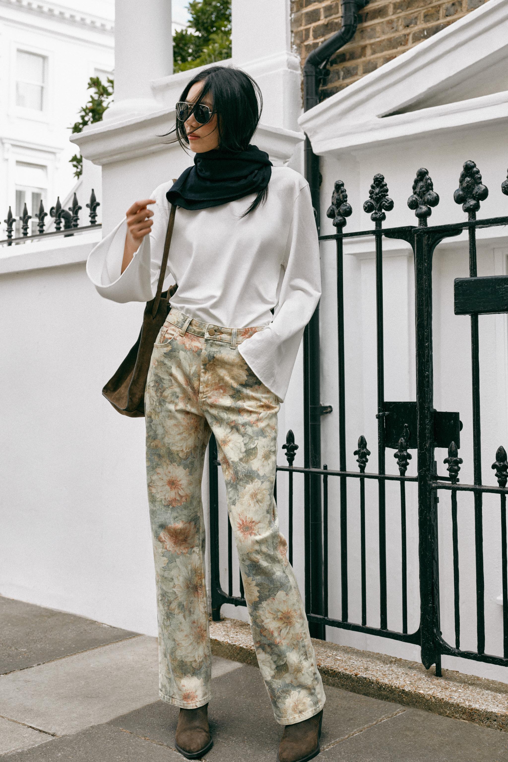 Zara Z1975 ÇİÇEK DESENLİ ORTA BEL STRAIGHT JEAN görsel 4