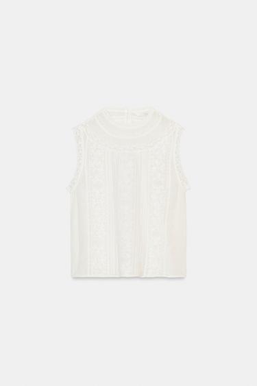 Zara EMBROIDERED LACE FLOWER SHIRT - Ecru