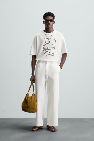 CAMISA BORDADO CONTRASTE - Blanco de Zara - Imagen 0