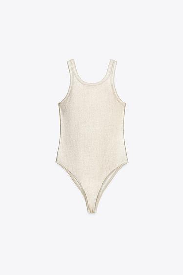 METALLIC RIBBED BODYSUIT - Golden by Zara - Image 5