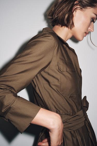 VESTIDO CAMISERO POPELÍN ZW COLLECTION - Khaki oscuro de Zara
