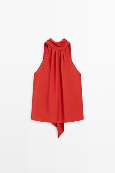 Flowy halter top with tie detail — Red / Orange 1