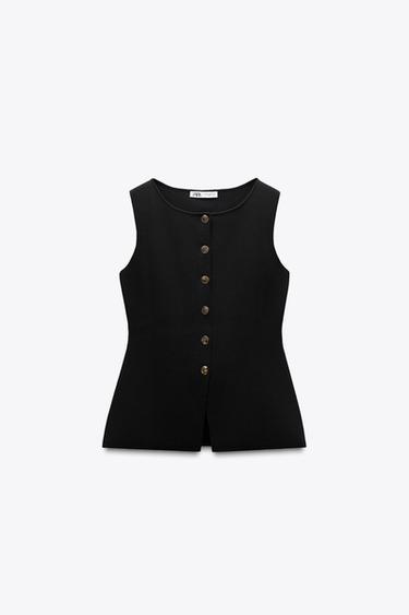 KNIT WAISTCOAT TOP WITH GOLD BUTTONS - Black by Zara - Image 4