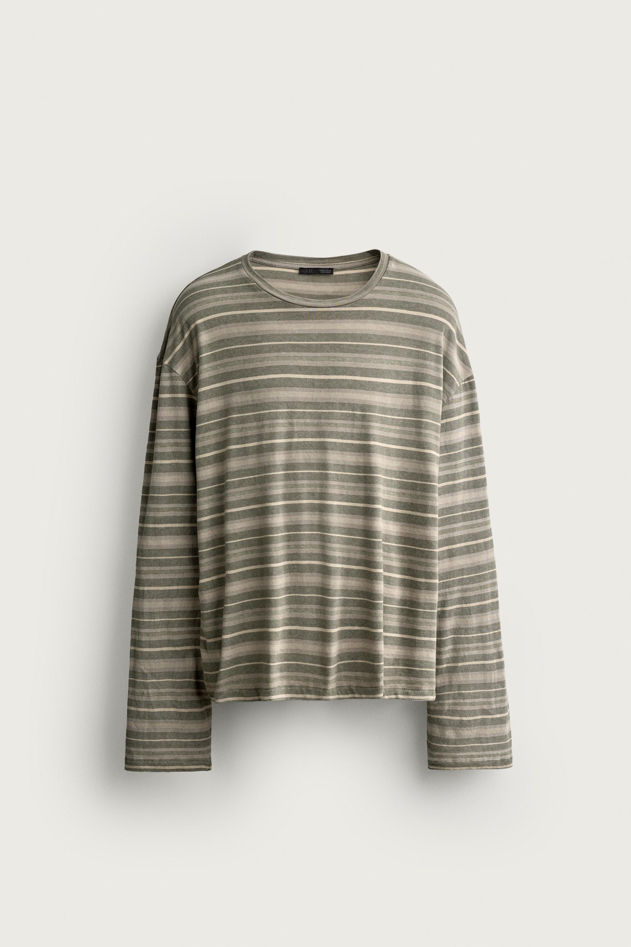 STRIPED JACQUARD BOXY FIT T-SHIRT - Stone | ZARA Canada