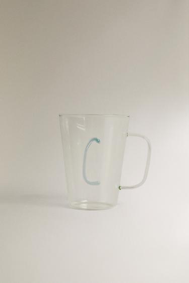 BOROSILICATE MUG WITH INITIAL C — Light turquoise 1
