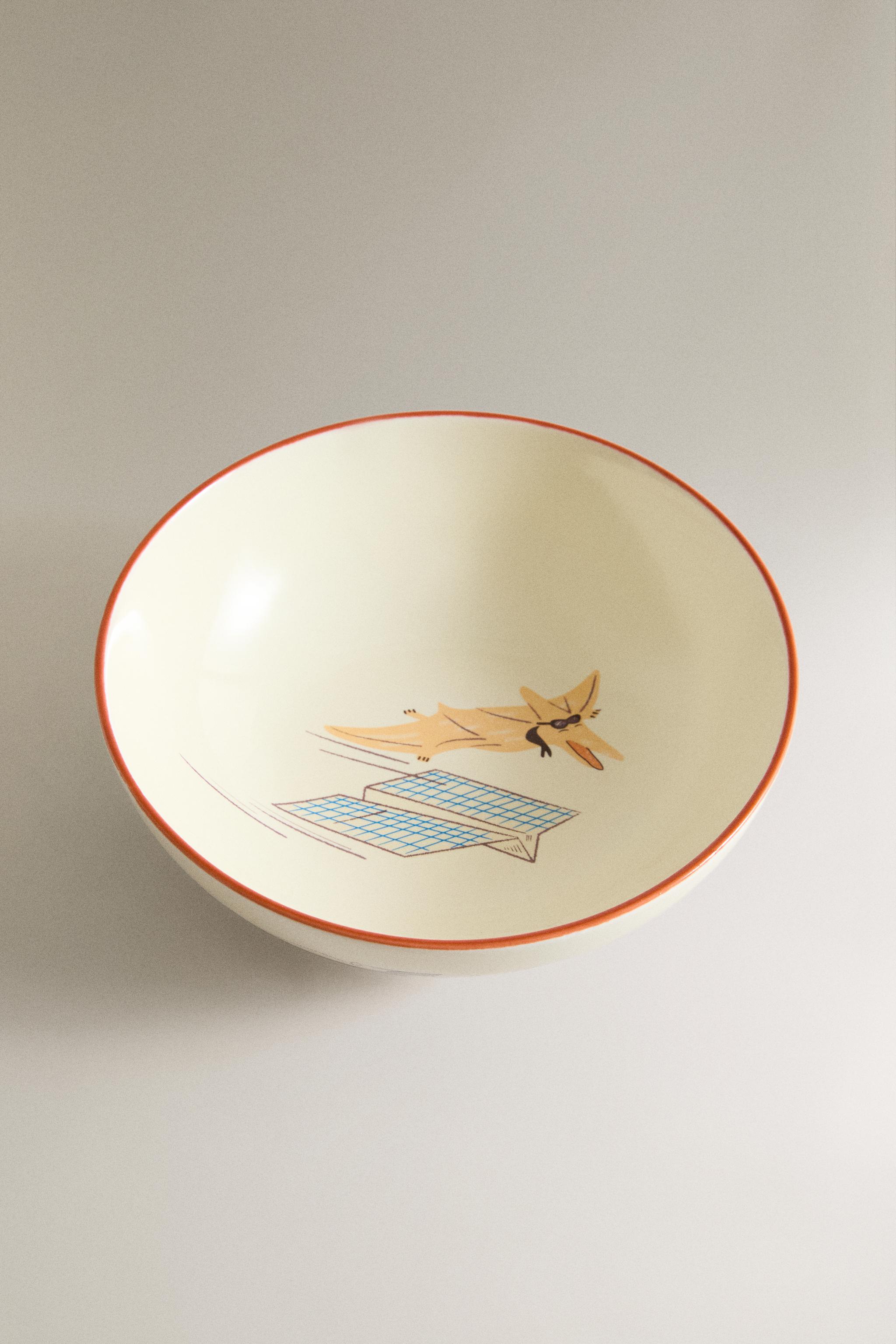KIDS' DINOSAUR CERAMIC BOWL — Multicoloured