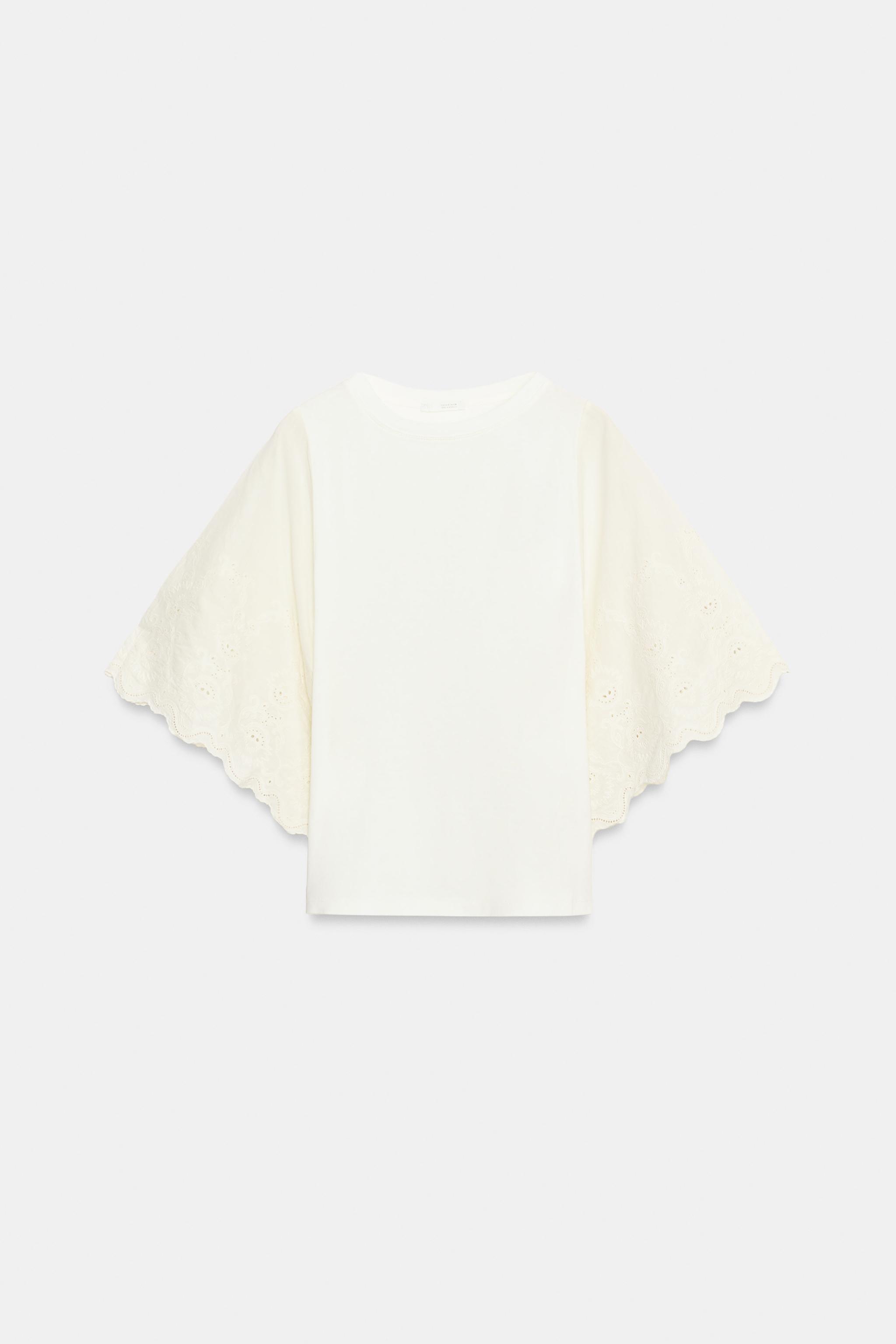 Женские футболки Zara EMBROIDERED COMBINATION T-SHIRT — фото 4