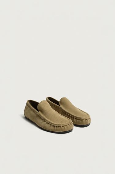Zara LEATHER LOAFERS - Beige
