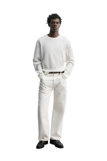 WAFFLE-KNIT TEXTURED T-SHIRT - Oyster-white by Zara