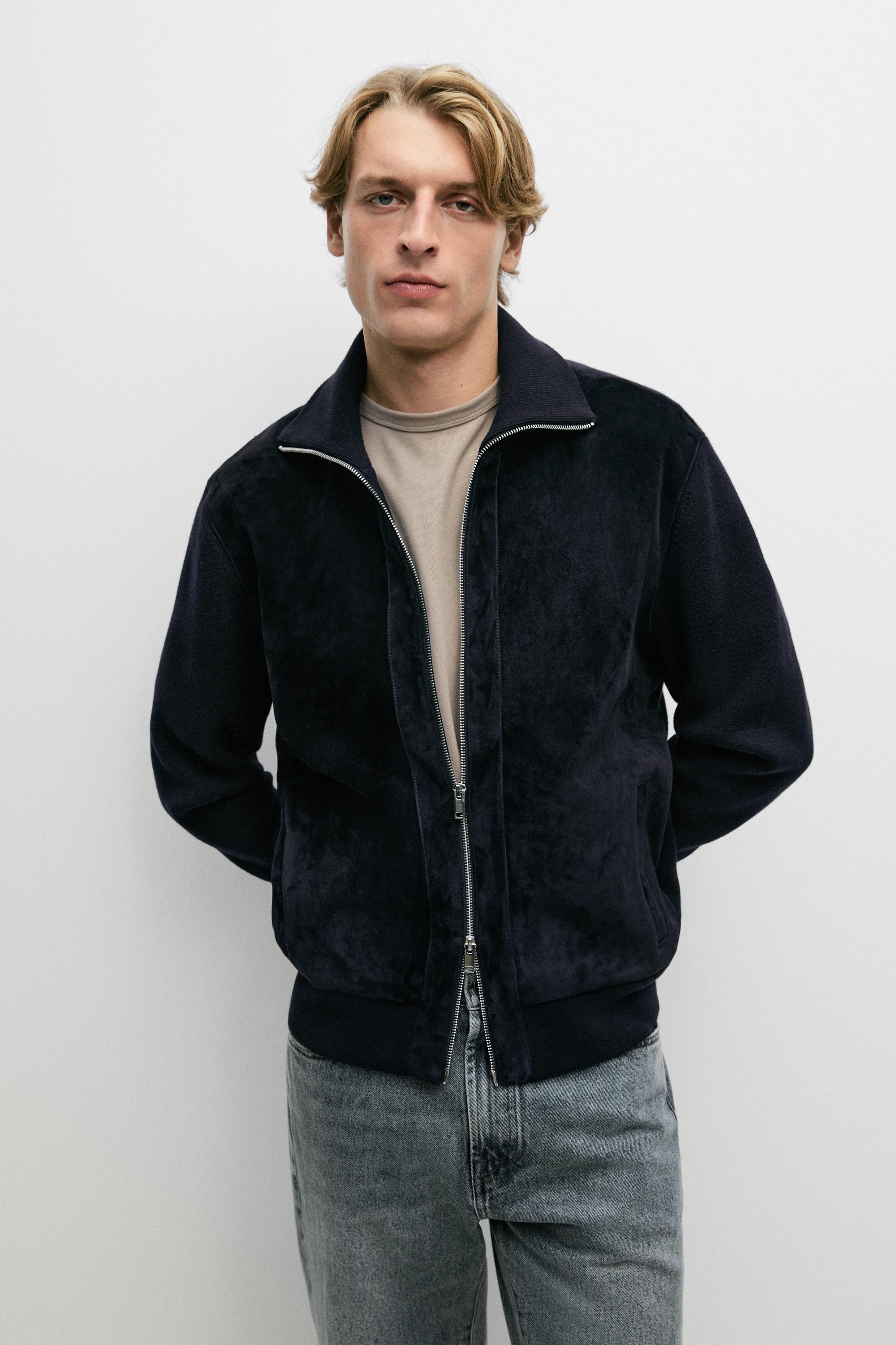 Veste en tissu combiné cuir et daim