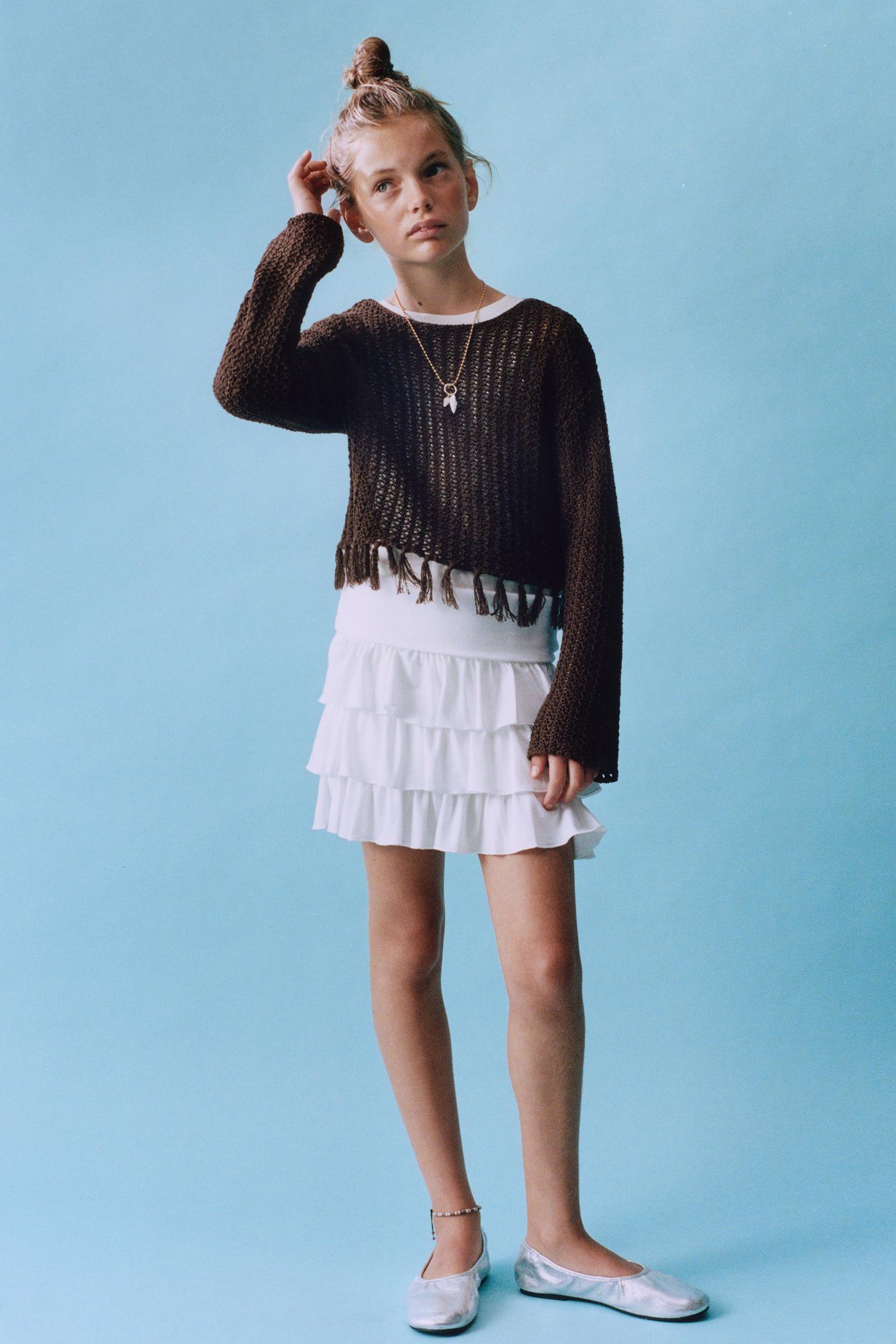 Детский свитер Zara Fringed Knit Jumper, цвет: Коричневый — фото 1