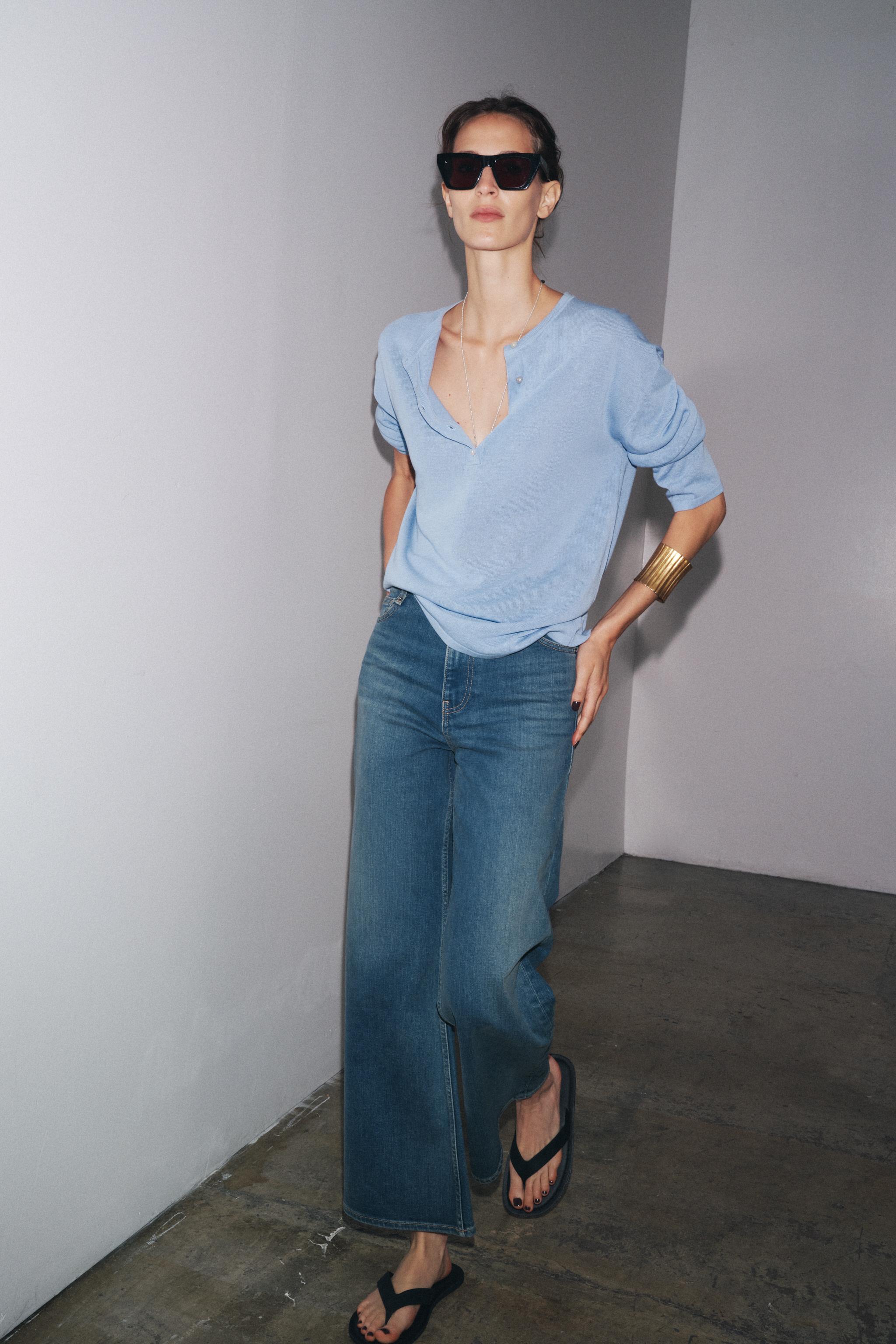 PULL OVERSIZE EN MAILLE UNIE Bleu clair ZARA Belgique Belgium