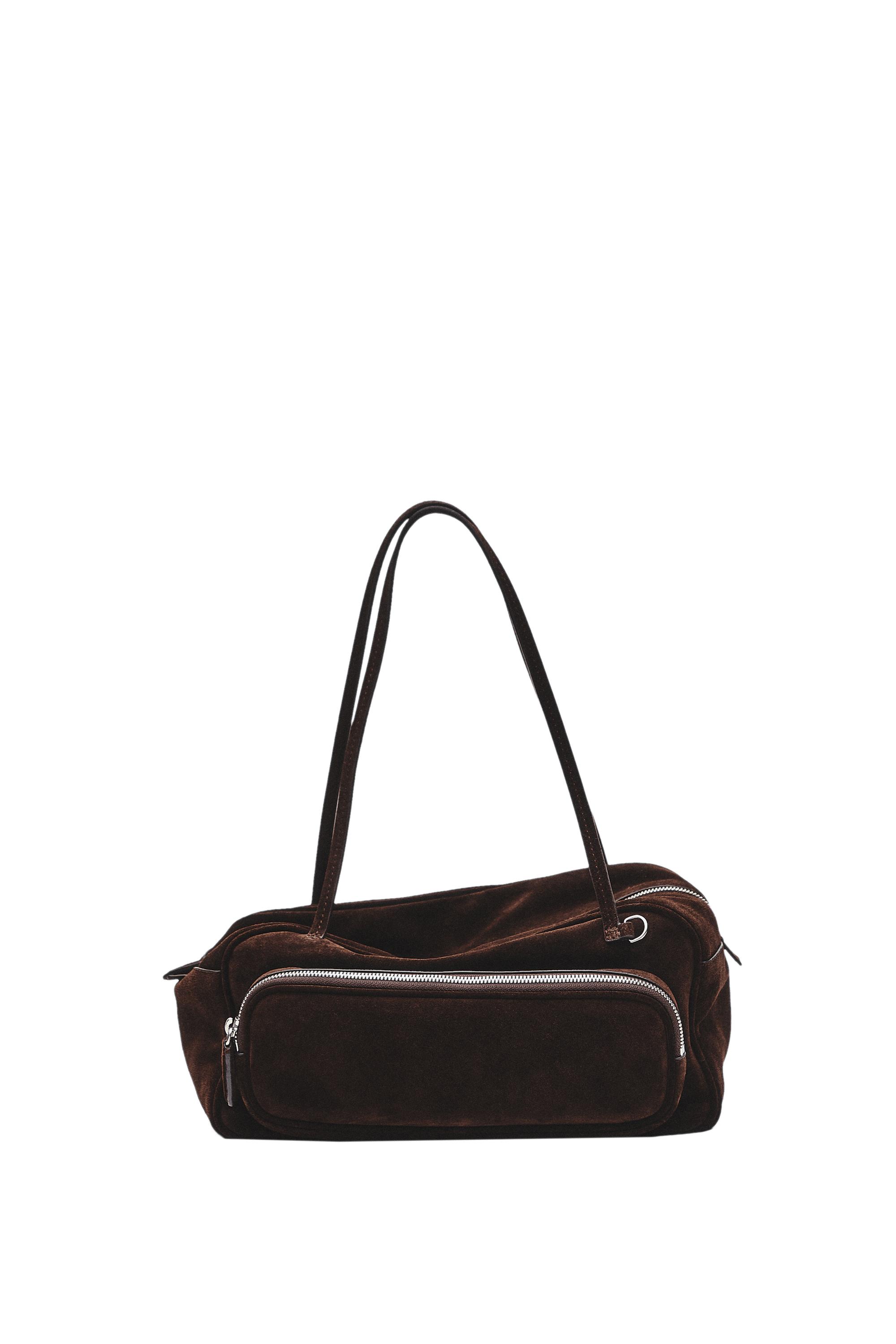 Medium split suede bowling bag — Mink