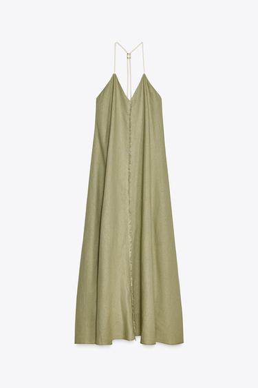 VOLUMINOUS LINEN BLEND MIDI DRESS - Light khaki by Zara - Image 8