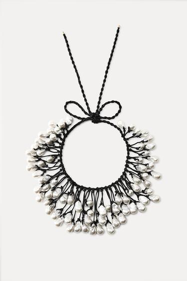 FAUX PEARL CORD NECKLACE - Black by Zara