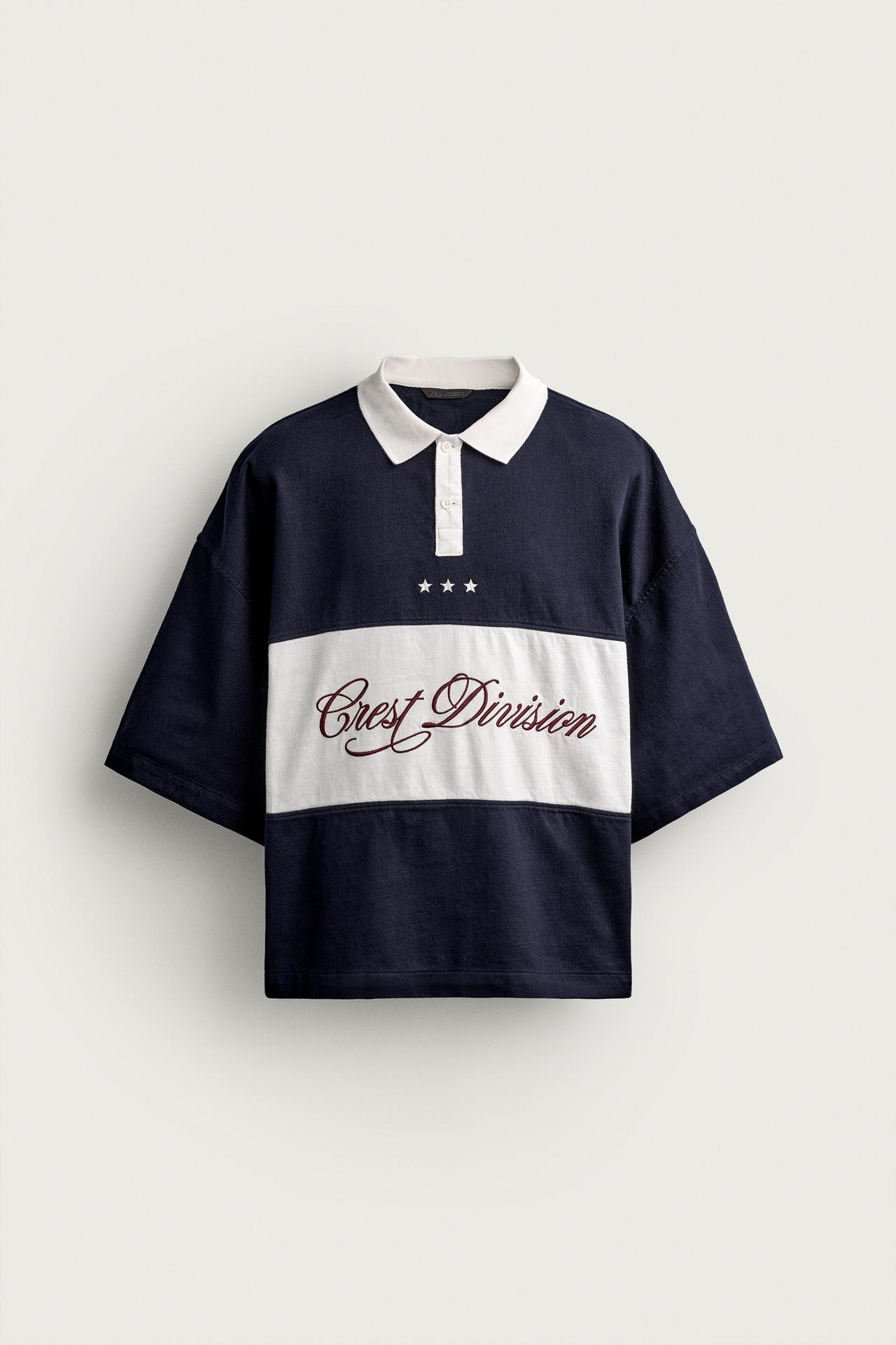 COLORBLOCK BOXY FIT POLO SHIRT — Navy / White