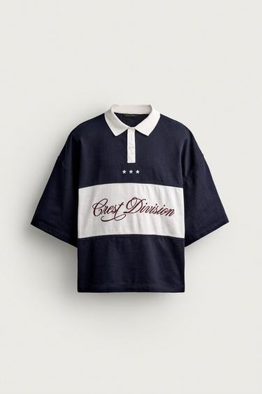 COLORBLOCK BOXY FIT POLO SHIRT — Navy / White 1
