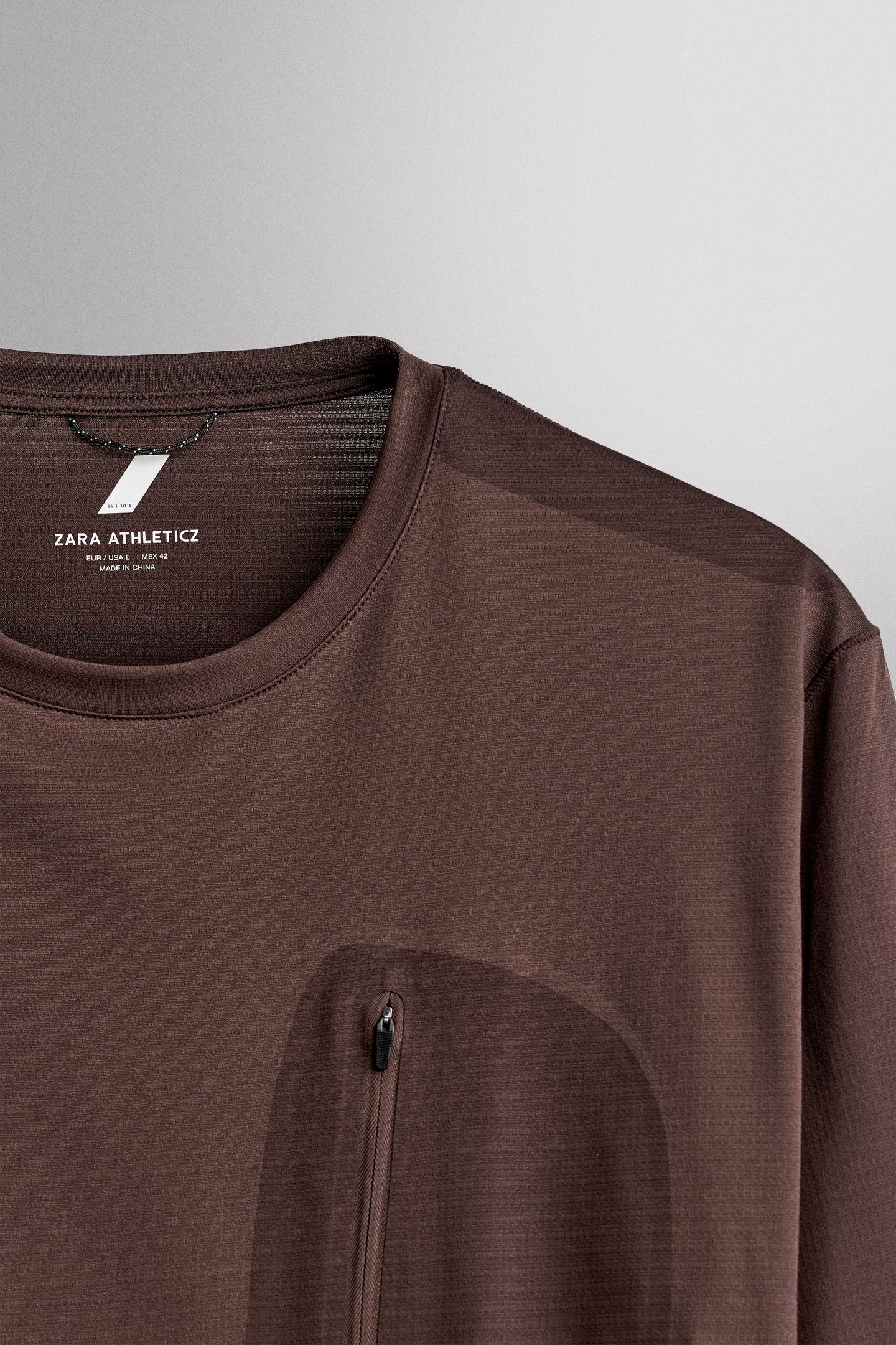 Мужская футболка Zara Technical Long-Sleeve Pocket, цвет: Коричневый — фото 8