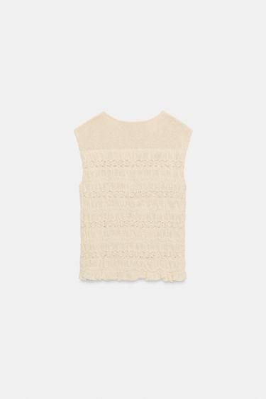 SMOCKED KNIT TOP - Ecru by Zara