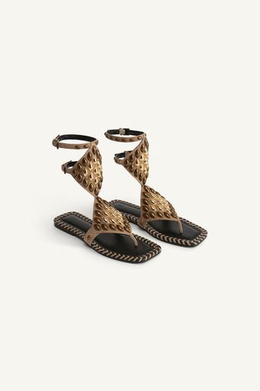 LIMITED EDITION STUDDED SPLIT SUEDE SANDALS - Beige by Zara