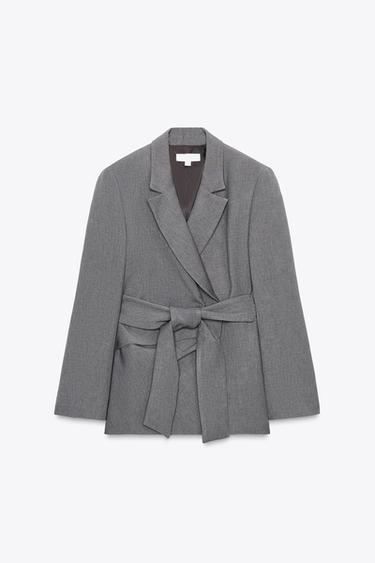 BLAZER WITH SHOULDER PADS AND BELT - Taupe grey by Zara - Image 7