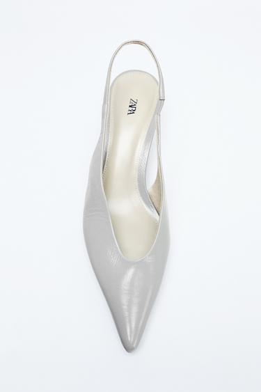 LEATHER KITTEN HEEL SHOES - Light Grey by Zara