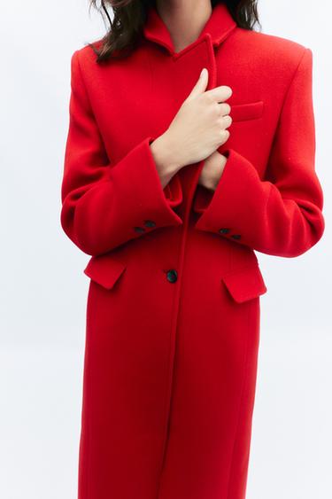 ABRIGO MEZCLA DE LANA ZW COLLECTION - Rojo de Zara