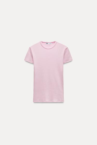 CAMISETA RIB MANGA CORTA - Rosa claro de Zara