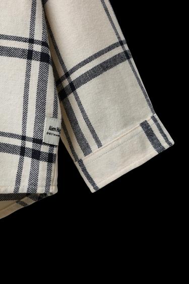 Zara PLAID HOODED FLANNEL SHIRT - Ecru / Black
