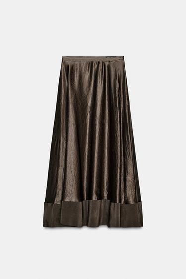ZW COLLECTION LIMITED EDITION SATIN MIDI SKIRT - Brown by Zara