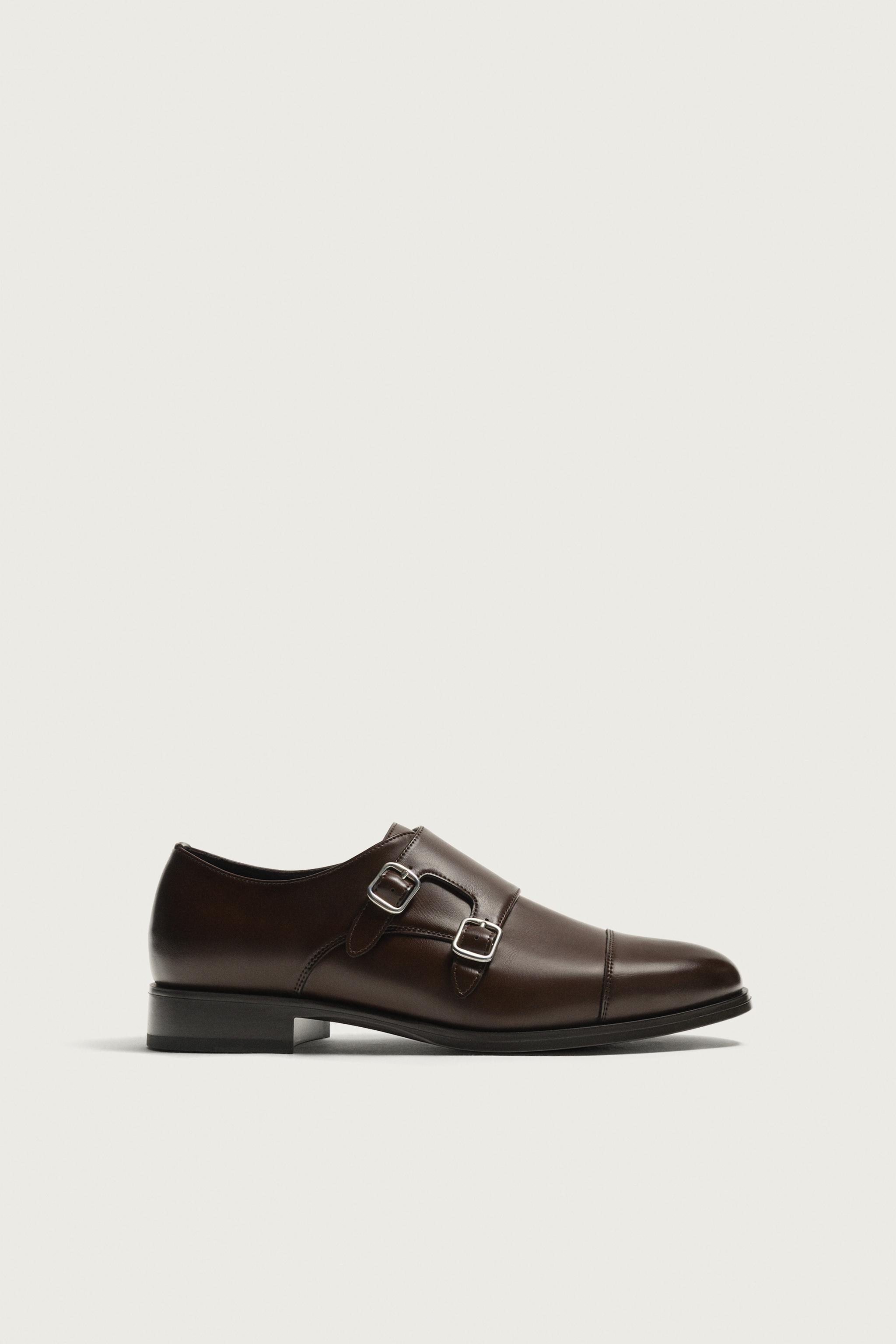 DOUBLE BUCKLE DRESS SHOES — Brown