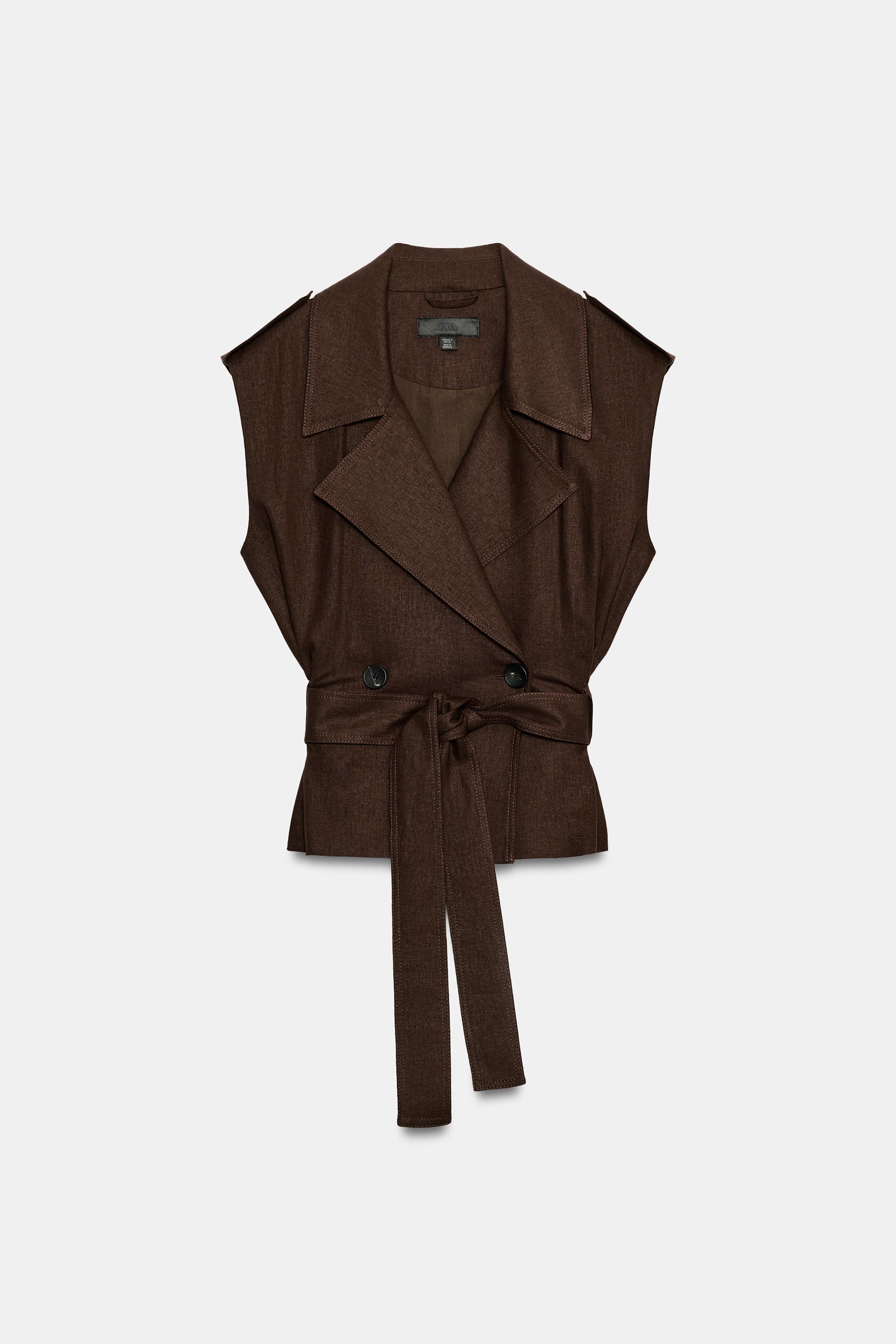 リネンベルトダブルブレストベスト - チョコレートブラウン | ZARA